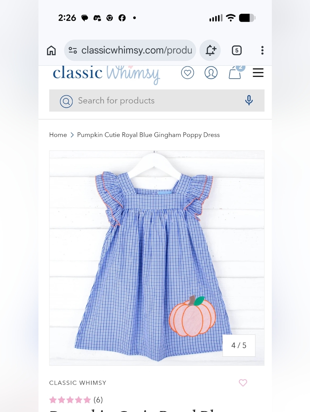 Classic Whimsy Pumpkin Cutie Royal Blue Gingham Poppy Applique Dress 24m